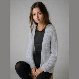 Cat & Jack Girls Outfit, Gray Cardigan, Black Leggings & Top
